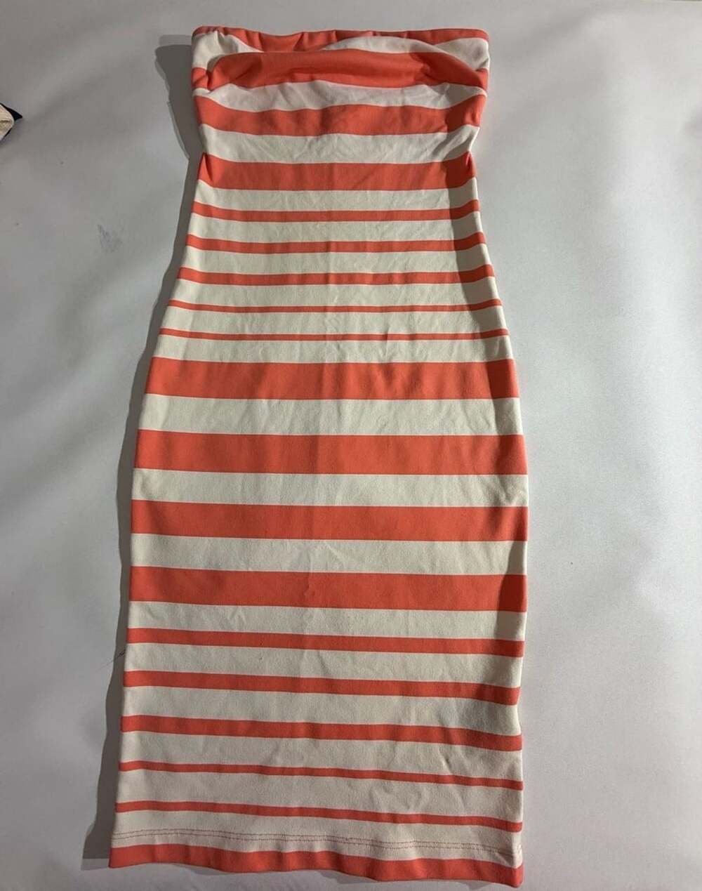 Bebe Strapless Orange White Striped Bodycon Midi Tube Dress XS